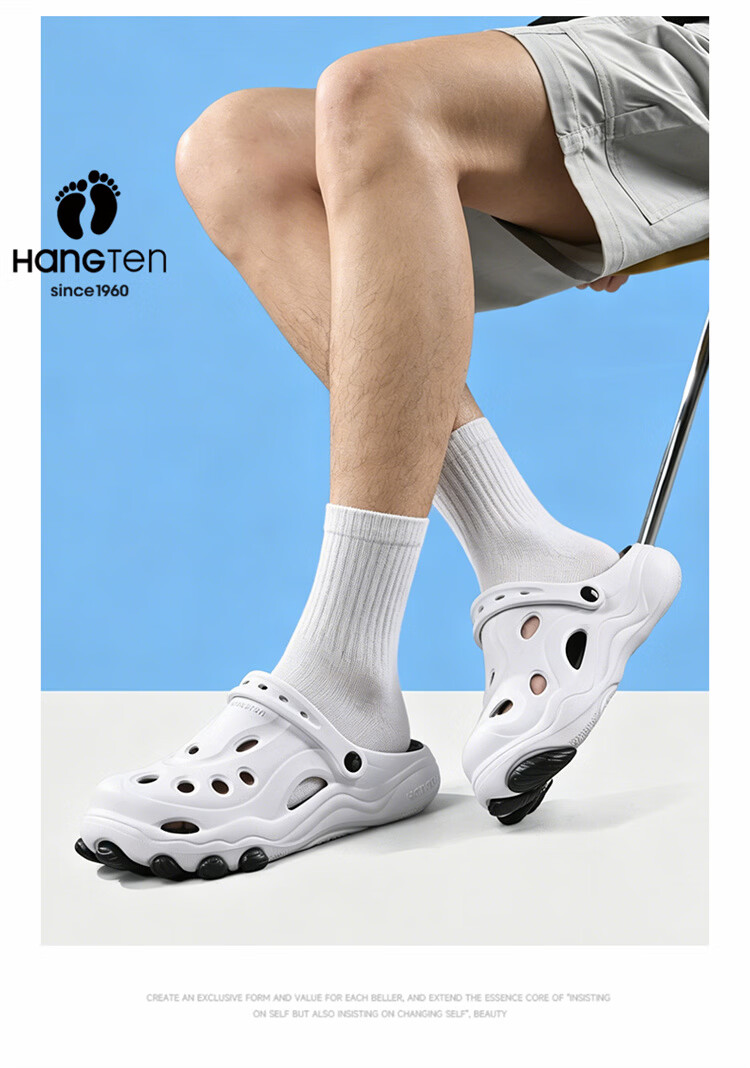 Huanteng Men's Summer Outdoor Beach Sandals Thick Sole Non-slip Breathable Clogs White Size 42-43 10