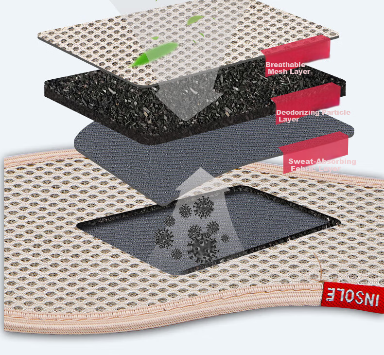 Zusheng 5 Pairs Bamboo Charcoal Insoles Men Odor-Resistant Breathable Sweat-Absorbing Deodorizing Military Training Women Sports Leather Disposable Insoles 5