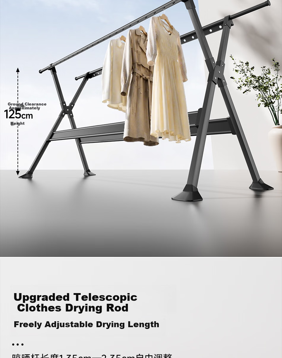 Fengshang Floor-Standing Clothes Drying Rack Foldable Laundry Rod for Home Balcony Bedroom Mobile Garment Hanger 6