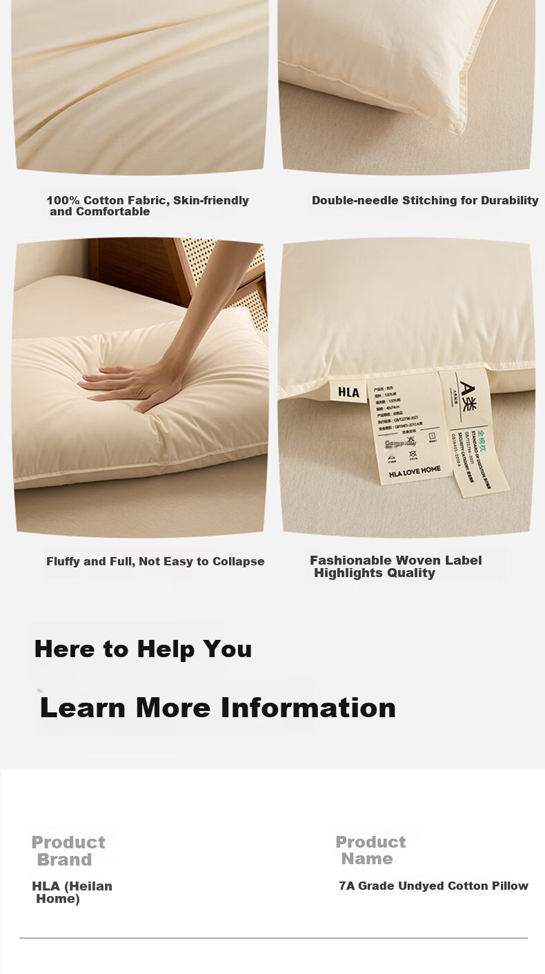 HLA A-Class 100% Xinjiang Cotton Three-Protection Pillow Core 7A Antibacterial Oil-Resistant Fiber Neck Support Pillow for Dormitory 8