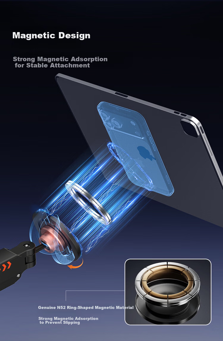 Jingshan Magnetic Adsorption iPad Stand Push-Pull Rotating Mechanical Cantilever Arm Gas Lift Adjustable Height Bedside Overhead Shooting Holder for Apple Tablet Video Watching and Gaming 2