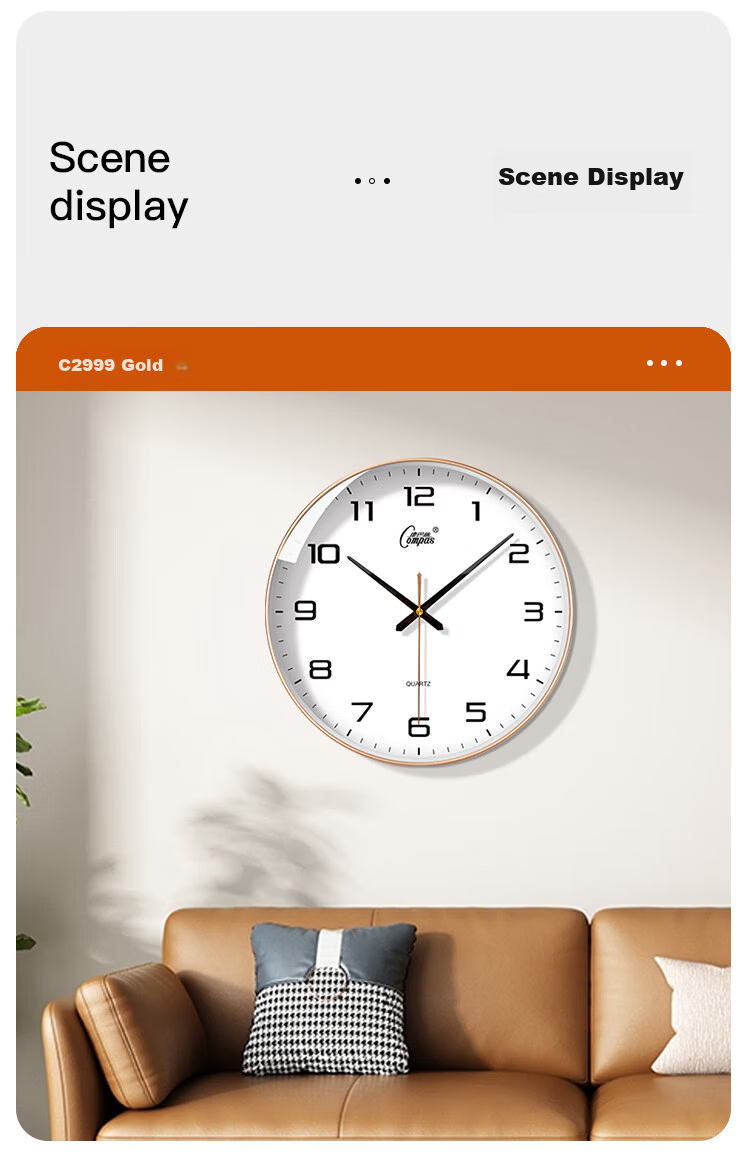 Compas Wall Clock Living Room Clock Simple Quartz Wall Clock Bedroom Hanging Clock 2999 Gold 35cm 5