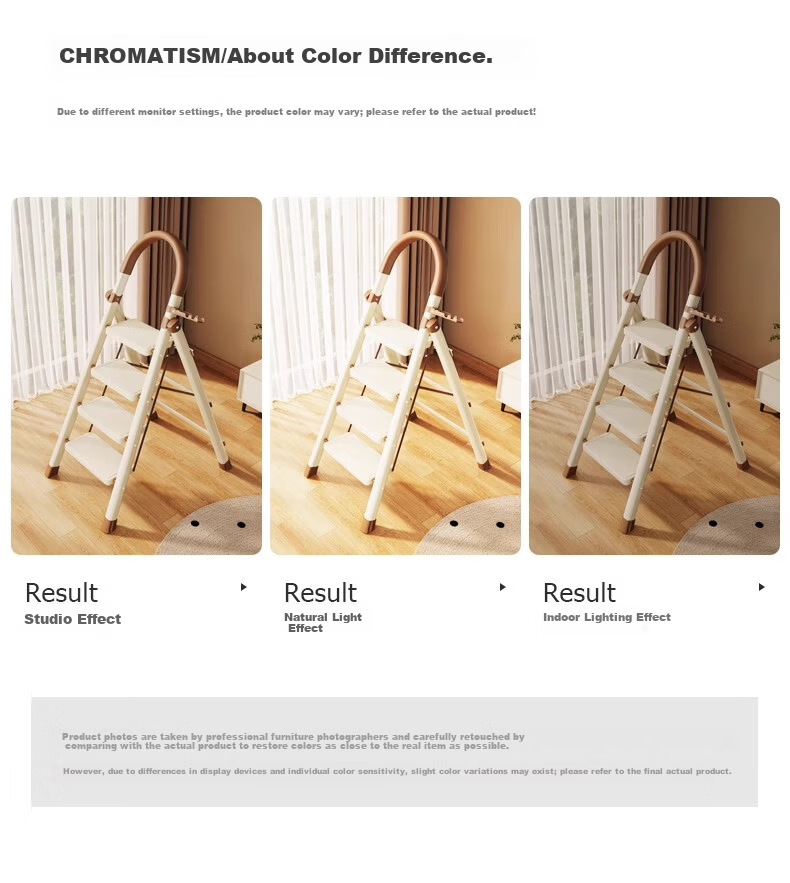 Yimo Household Folding Ladder Multifunctional Small Lightweight A-Frame Telescopic Indoor Four-Step Beige Climbing Ladder 5