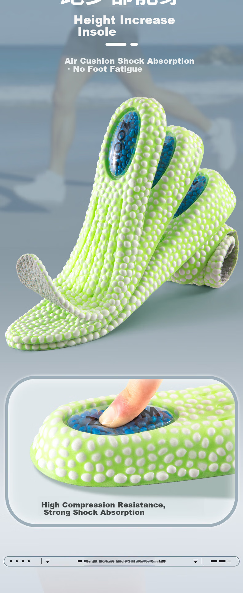 JVBV Boost Popcorn Cushion Height Increase Insoles for Men, Sports Shock Absorption, Comfortable Standing, -2.5cm, Model 4142 2