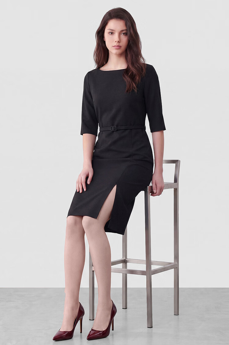 G2000 Women's 2026 Spring Summer Textured Five-Sleeve Dress with Comfort Stretch and Belt, Mall Edition 2