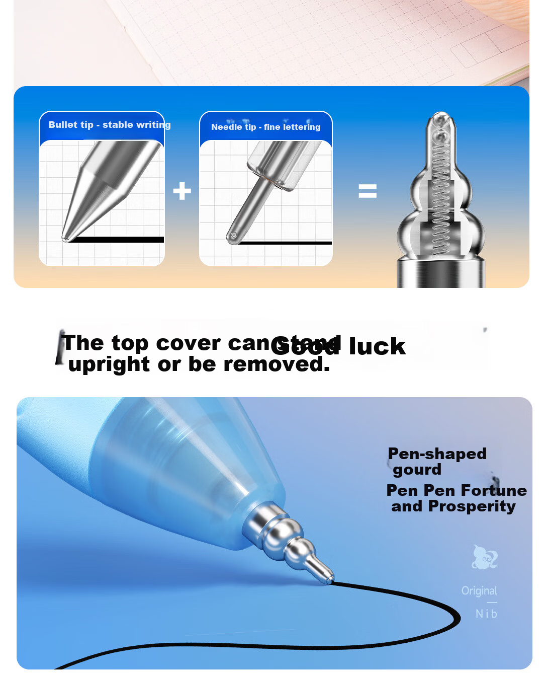 Dianshi Pen New Release Needle Gourd 0.5mm Retractable Gel Pen Dual Ball Quick-Dry Black Ink Blessing High-Value Signature Pen Office Study 5-Pack 3888E 7