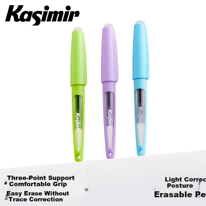 Casimir Lightweight Correct Posture Heat-Erasable Fountain Pen Set Beginner Handwriting Grade 3 Ergonomic Signature Student Stationery Purple Pen + 10 Ink Cartridges (Dark Blue)