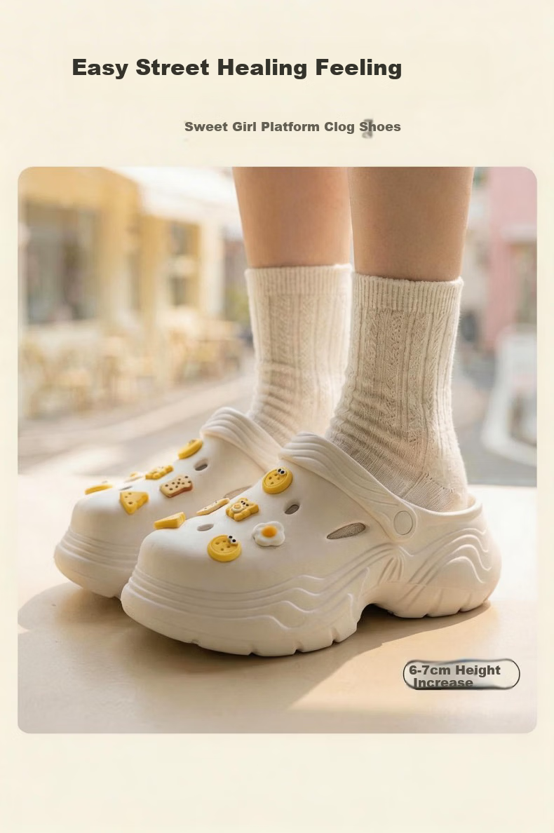 HIPANDA Women's Summer Outdoor Hollow Slip-On Shoes Thick Sole Height Increasing Non-Slip EVA Beach Breathable Cute Closed-Toe Sandals 2