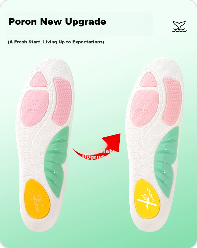 Gouge Whale Mat Professional Arch Support Insoles, Flat Foot Correction Insoles, Black, Size 45-46, 1 Pair 10