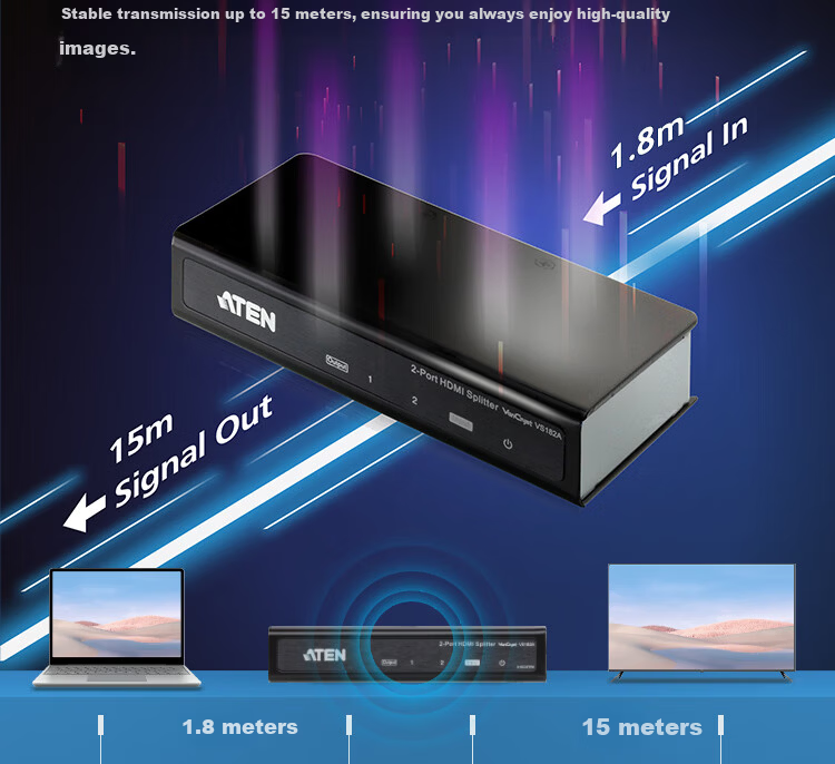 ATEN VS182A HDMI Splitter 1 In 2 Out 4K HD Multi-Screen Display Transmission No Delay 1x2 Industrial Splitter 6