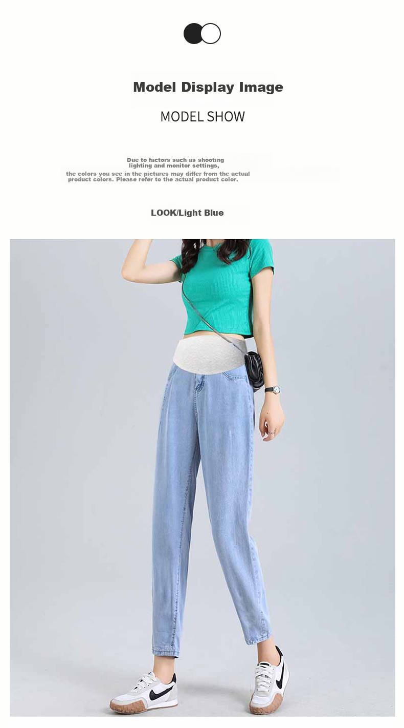 JOYNCLEON Maternity Summer Thin Denim Pants Nine-Point Casual Dad Jeans Light Blue L Jyk176496 8