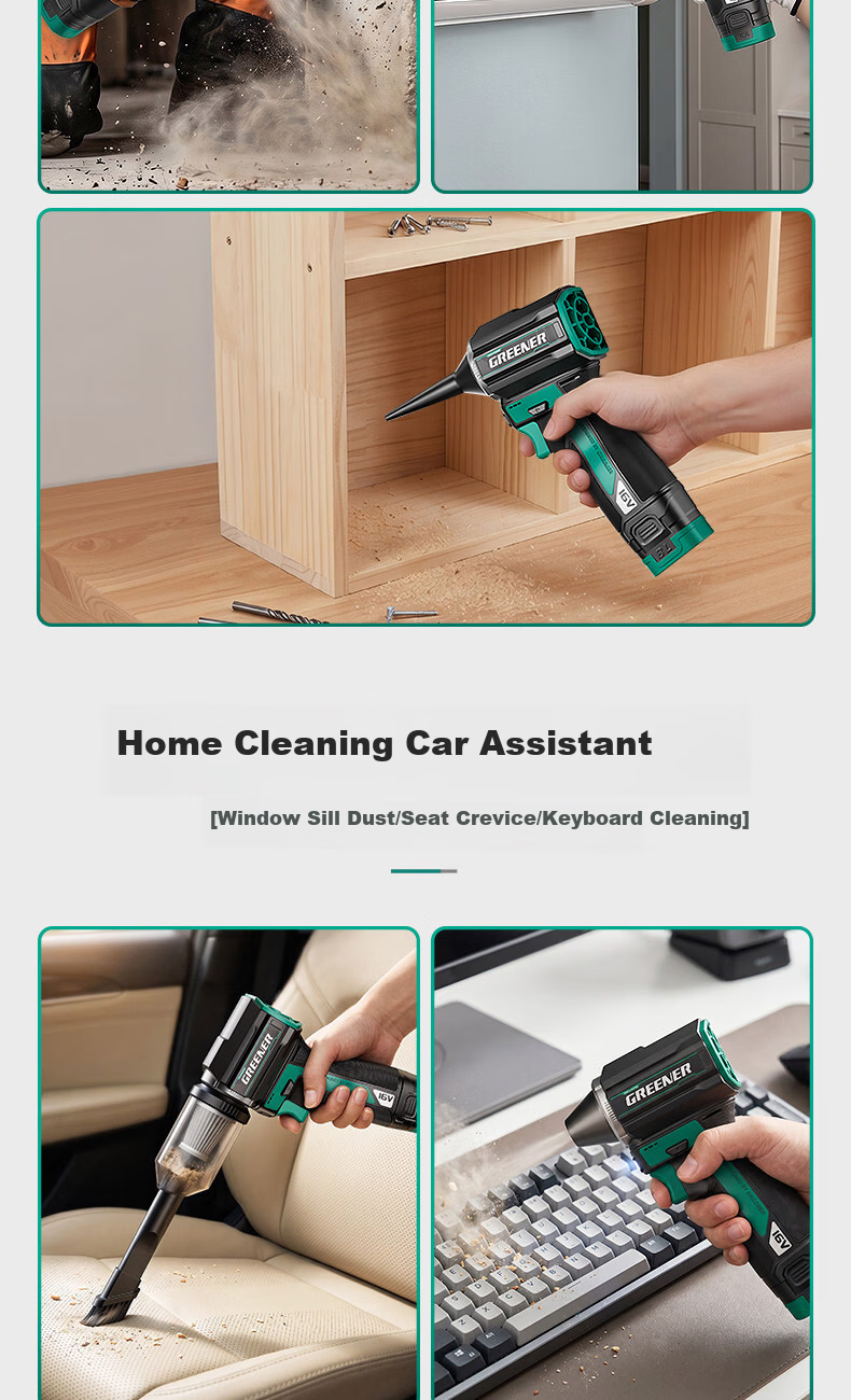 GREENER Pocket Turbo Fan Powerful Hair Dryer Brushless Lithium Battery Dust Removal Car Wash Water Blower One Battery One Charger 10