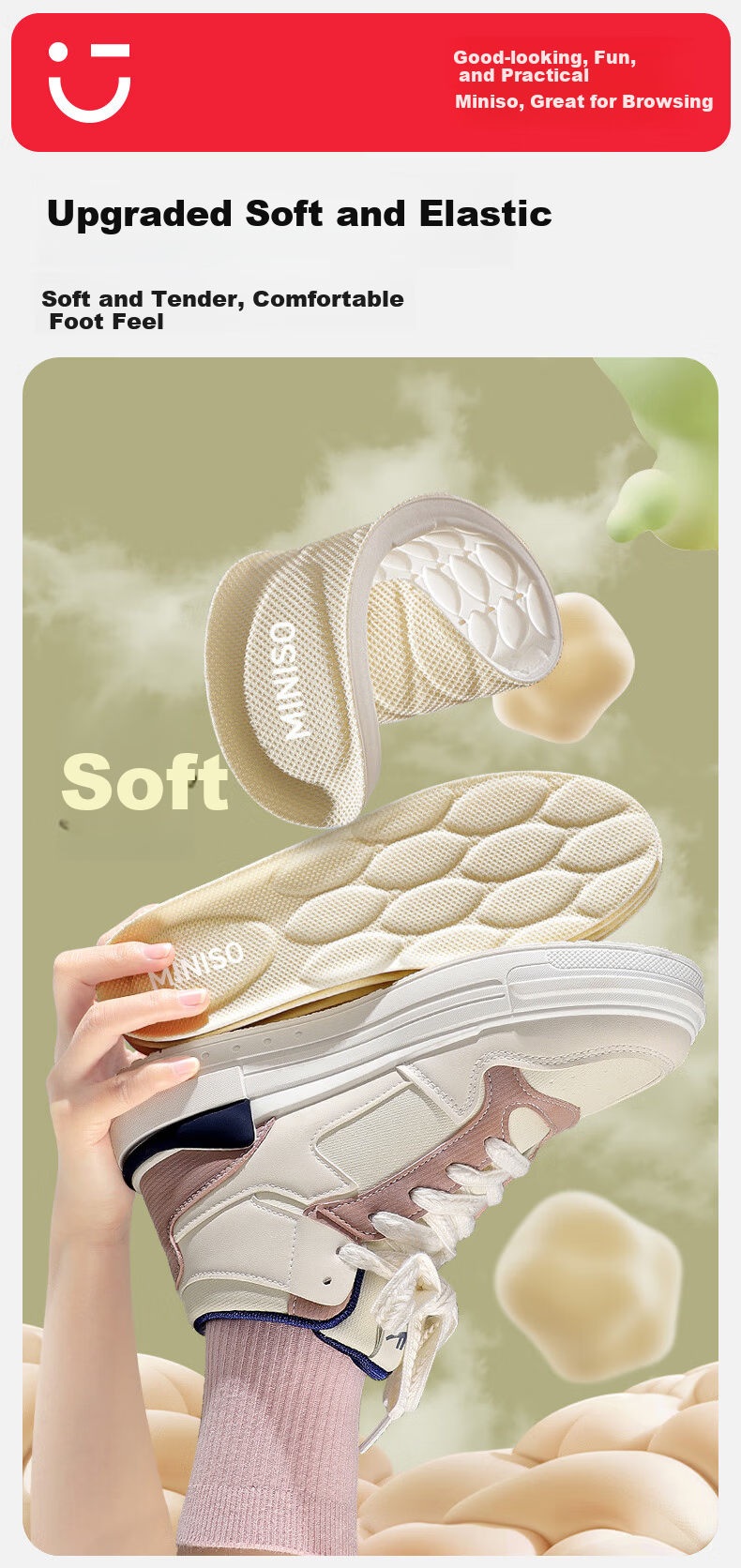 MINISO Cushioned Sports Insoles for Military Training, Breathable, Sweat-Absorbing, Odor-Resistant, Unisex, Winter Running, Size 41-42 2