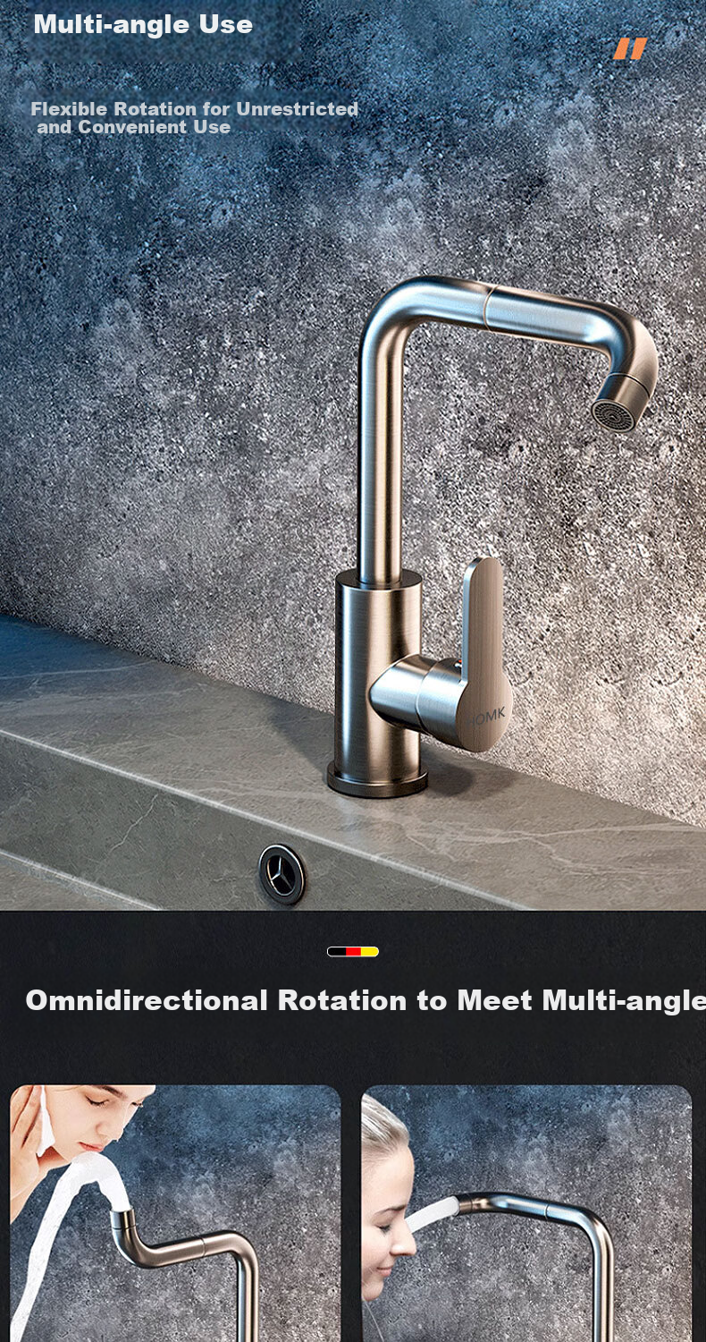 HOMK [Germany] Stainless Steel Faucet Hot and Cold Water Two-in-One Universal Basin Faucet 3