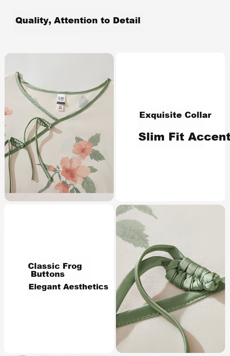 Threegun [Wind Catcher Series] Spring Summer Women's Cotton Short Sleeve Nightdress Homewear Outerwear Traditional Style Dress 11