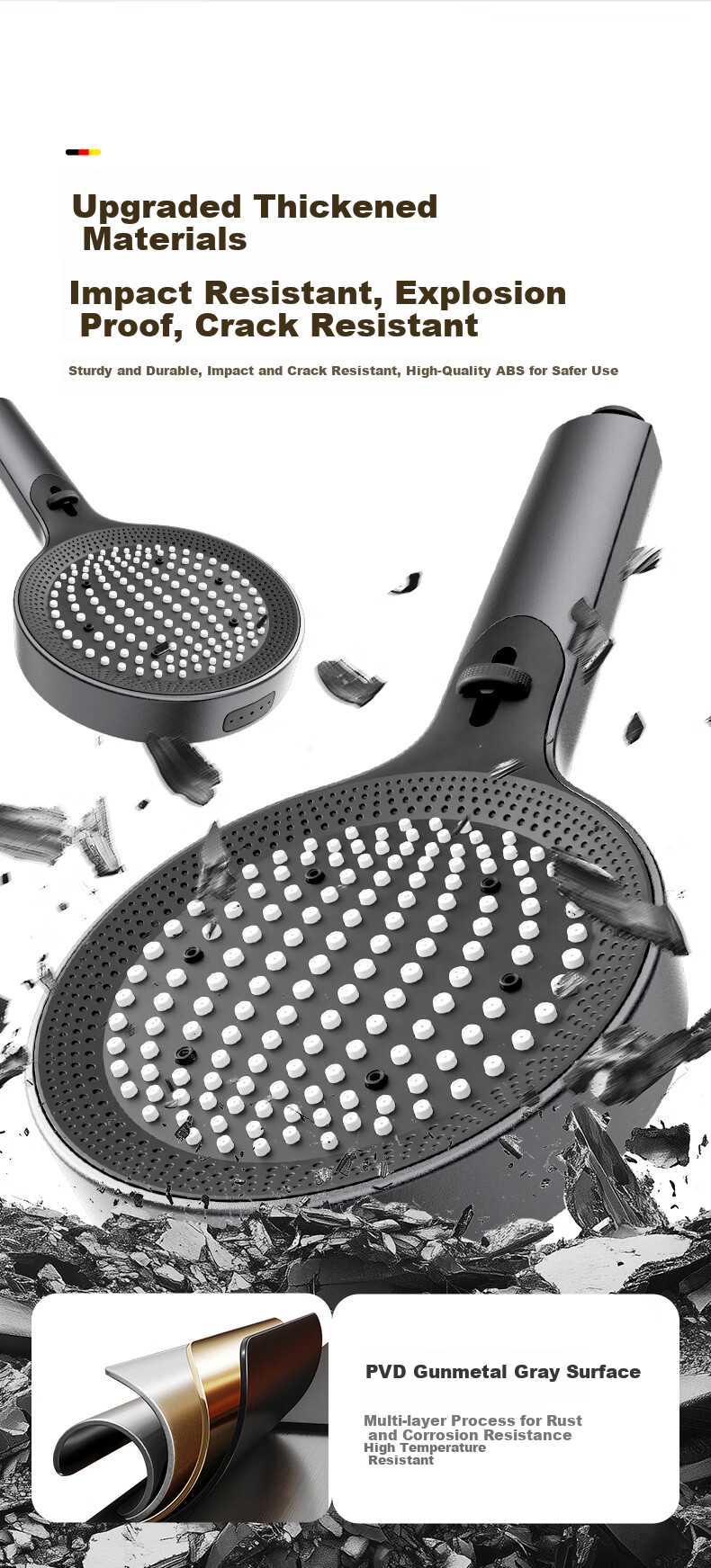HOMK German Shower Set High-Pressure Shower Head with Hose Bathroom Shower Sprayer 7