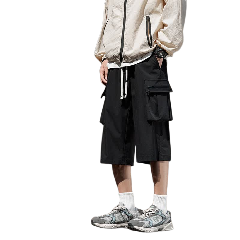 Foss Phil Breathable Quick-Dry Capri Pants for Men, Spring And Summer Loose-Fit Cargo Straight-Leg Casual Trousers K172 Black 3XL