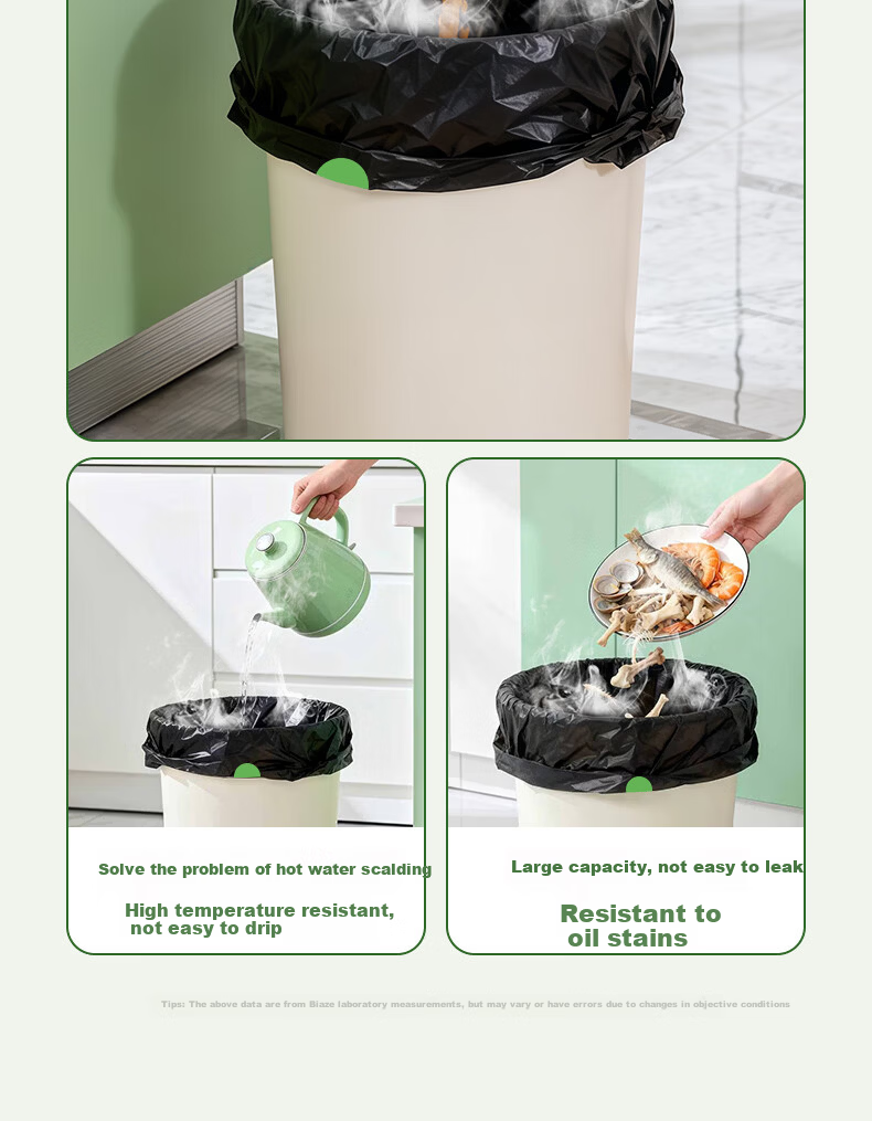 BIAZE Drawstring Trash Bags 45x50cm Double-Sided 2.4 Mil 100pcs Tear-Resistant Thickened Household Kitchen with Mugwort Scent 9