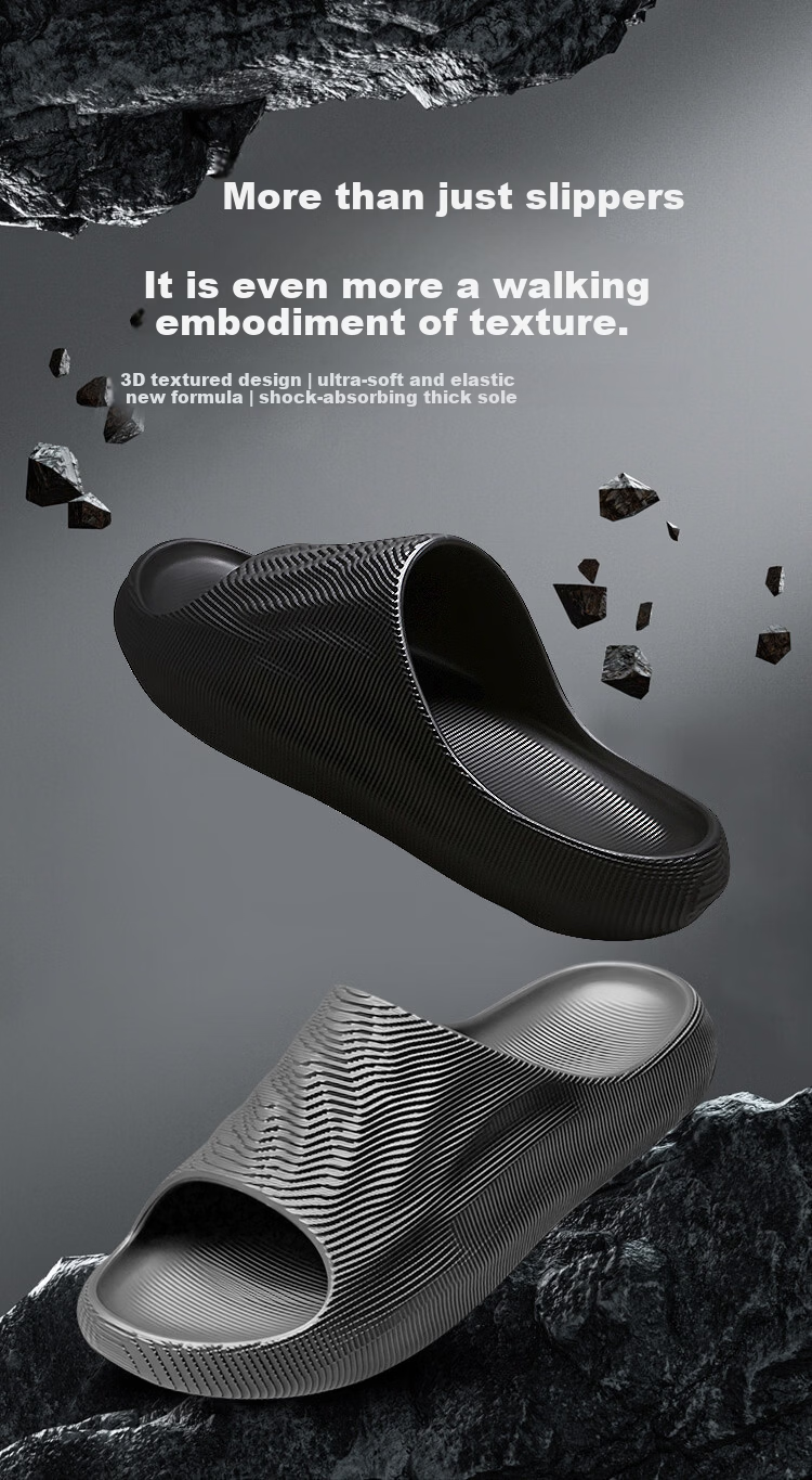 JD Jingzao 3D Thick Sole Soft Elastic Terraced Sports Outdoor Home Slippers Men's Summer Night Black Size 40-41 1