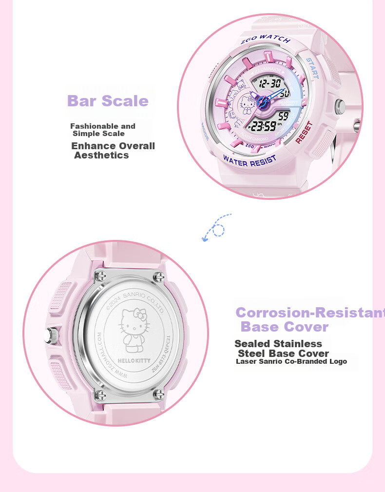 Hello Kitty Girls' Student Sports Luminous Waterproof Electronic Watch for Elementary and Middle School Children Birthday Gift for Girls 8573 13