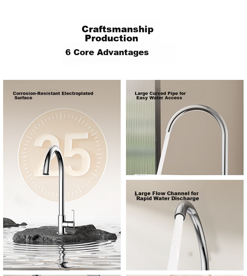 JOMOO Kitchen Sink Faucet Single Cold Quick Open Swivel High Arc Pipe Single Cold Faucet 77038 5