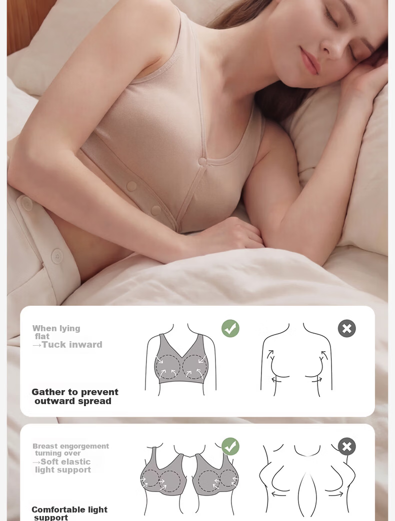 FENYE Three-Buckle Adjustable Nursing Bra Postpartum Feeding Pure Cotton Sleep Bra Anti-Sagging Large Breast Sleepwear Skin Tone L 18