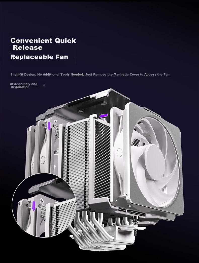 CoolerMaster Hyper 612 Pro Silver CPU Air Cooler Single Tower/3rd Gen Superconducting 6 Heat Pipes/Dual Mobius Fans/Brushed Metal Top Cover/Multi-Platform Mounting Kit 2