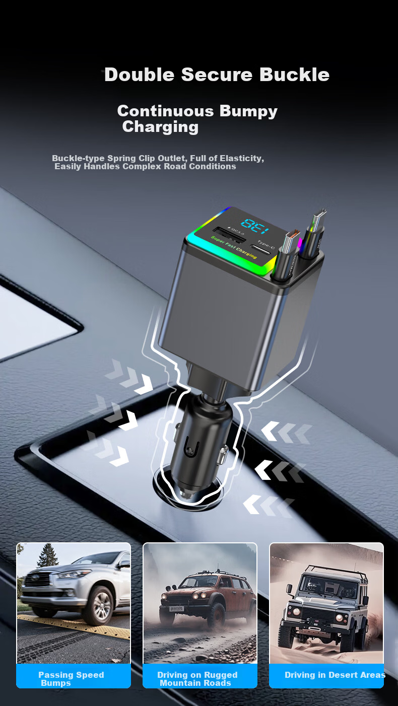 Newsmy Car Charger Retractable Dual USB Cigarette Lighter 100W Super Fast Charging Converter for Apple 16/17 Huawei Honor C+C 19