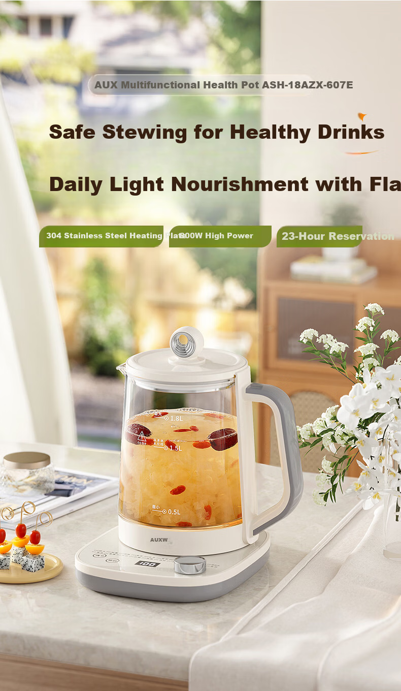 AUX 1.8L Health Pot Electric Kettle Tea Kettle Temperature Control Insulated Smart 304 Stainless Steel Flower Tea Kettle Water Boiler 607E with Tea Strainer 1