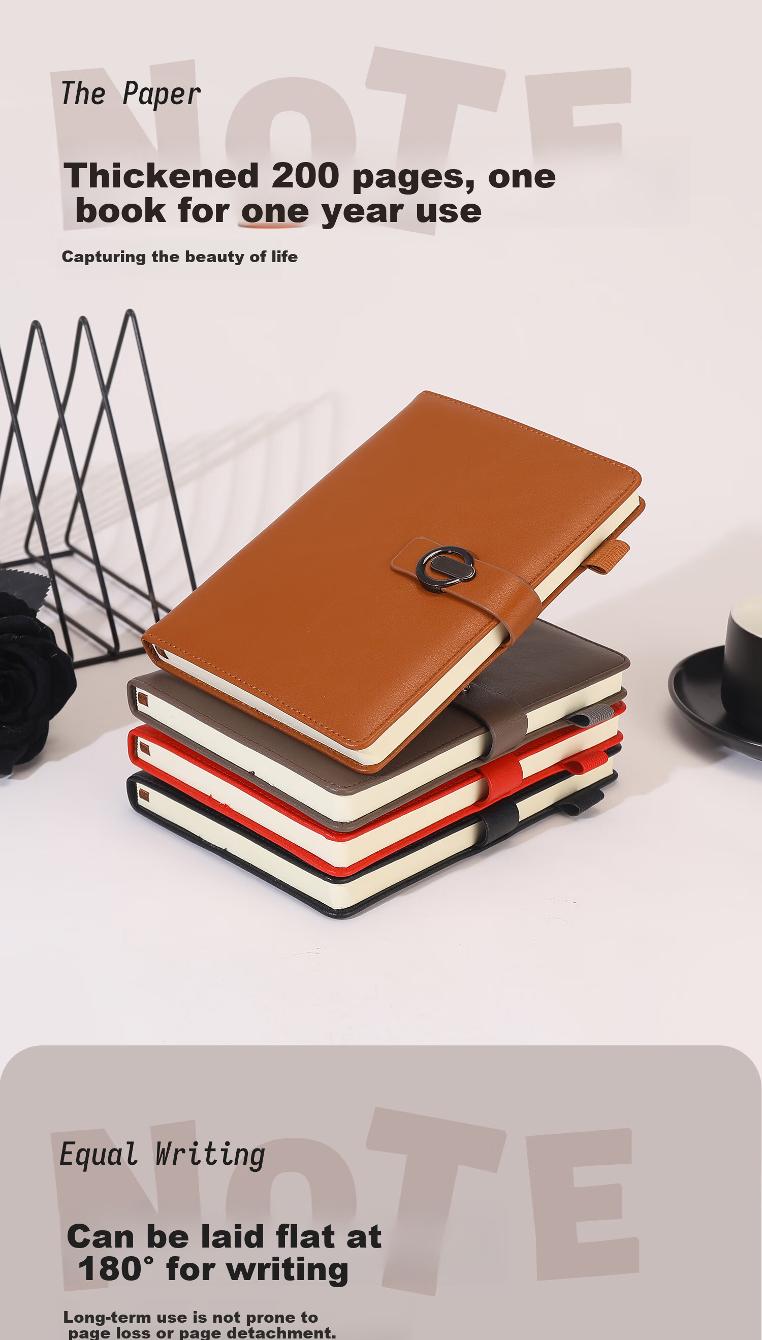 Aohuan Vintage Luxury Buckle Leather A5 Business Office Notebook 200 Pages Thickened Customizable Meeting Notes Copper Brown 7