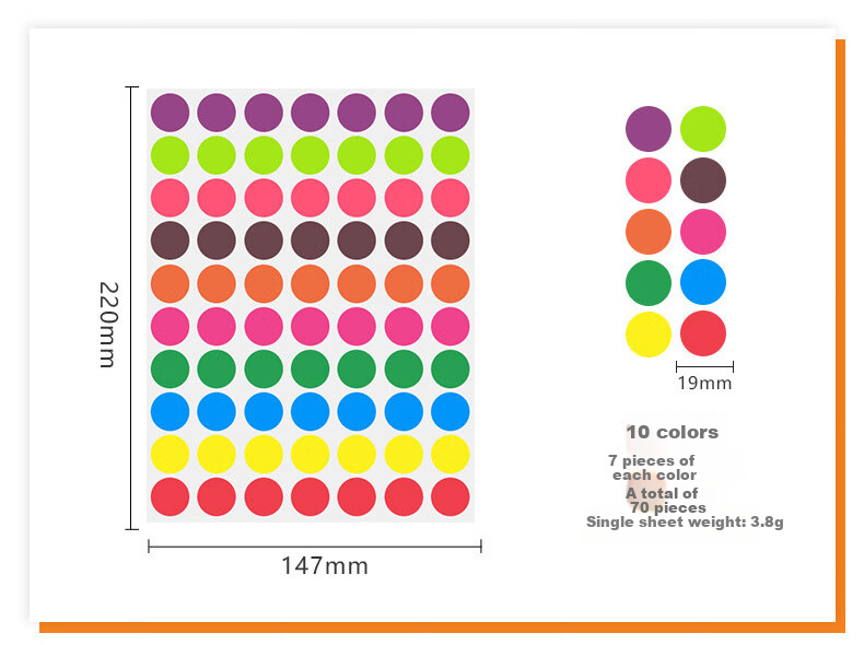 Qiyuan Colorful Polka Dot Adhesive Labels Kindergarten Color Handwritten Blank Round 19mm Seal Stickers Creative Stickers - Style D (10 Colors, 420 Pieces) 2
