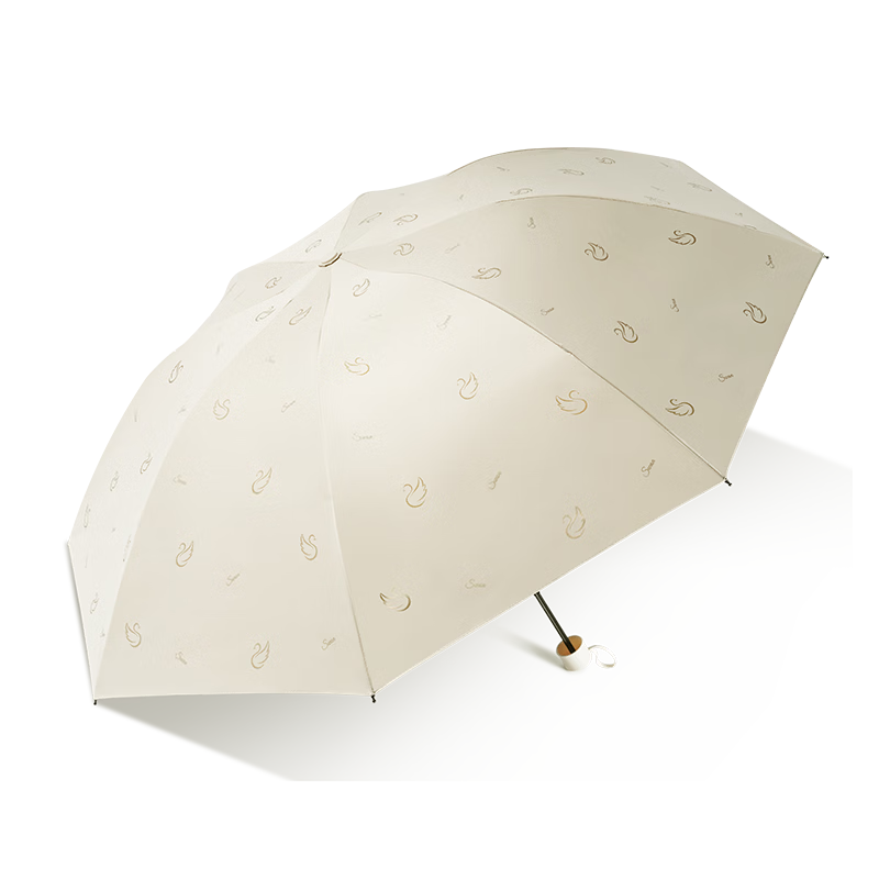 Tiantang Umbrella UV Protection Three-Fold Portable Folding Black Coated Sunshade Dual-Use Umbrella Swan Clear Moon White