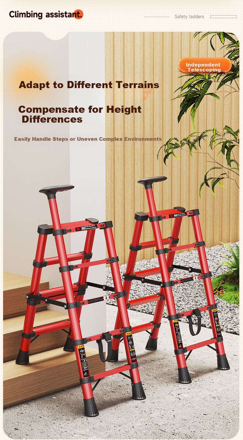 Yilinju Household Ladder Telescopic Ladder Small Lightweight A-Frame Folding Multi-Functional Staircase Engineering Ladder - S6 Red 10