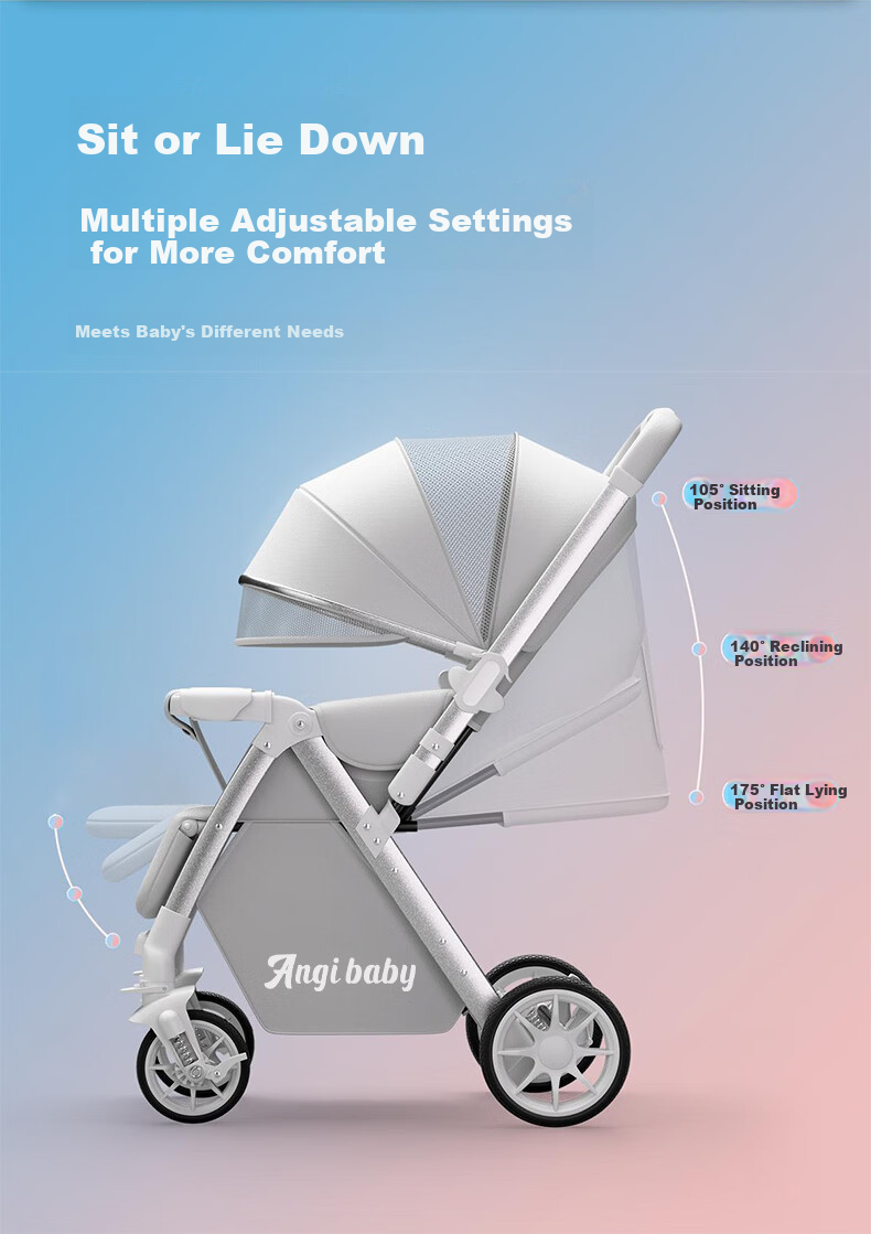 ANGI BABY High-View Reversible Baby Stroller, Lightweight Foldable, Multi-Position Seat and Recline, Perfect for Walking with Baby 13