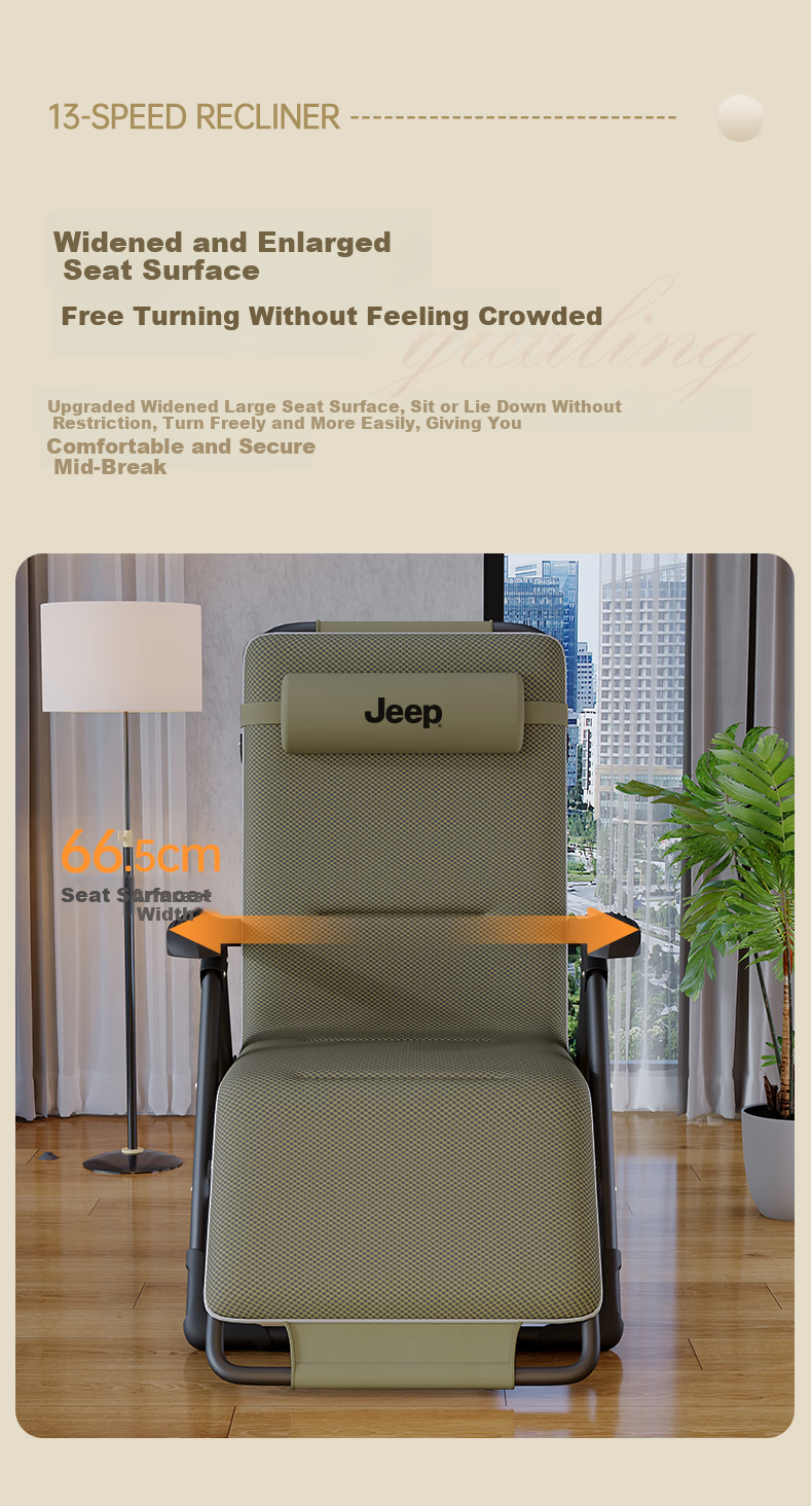 JEEP Folding Bed Recliner Office Nap Bed Single Nap Chair Care Bed Folding Chair Military Cot Thickened Cotton Pad 8