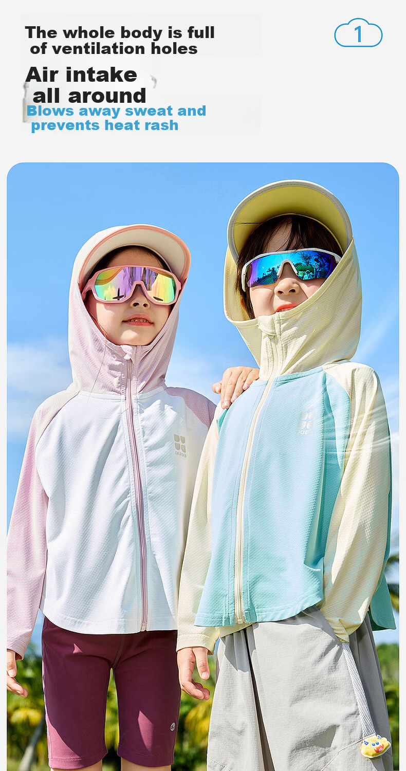 Dudu Kids UPF50+ Children's Summer Sun Protection Jacket Baby Coat Summer Cooling Boys Clothing Cocktail Green 80 4