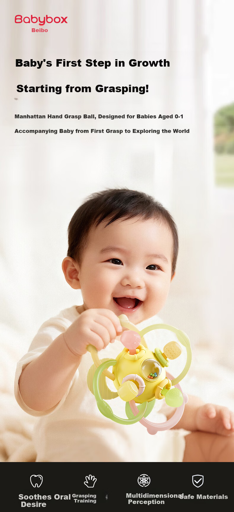 Babybox Manhattan Ball Hand Grasp Toy for Babies 0-6 Months Teething Chewable Grip Training Toy 2
