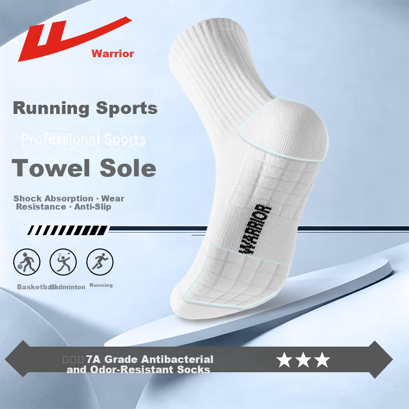 Warrior Sports Socks (6 Pairs) All-Season Running and Badminton Socks Unisex Odor-Resistant Sweat-Absorbing Casual and Basketball Socks