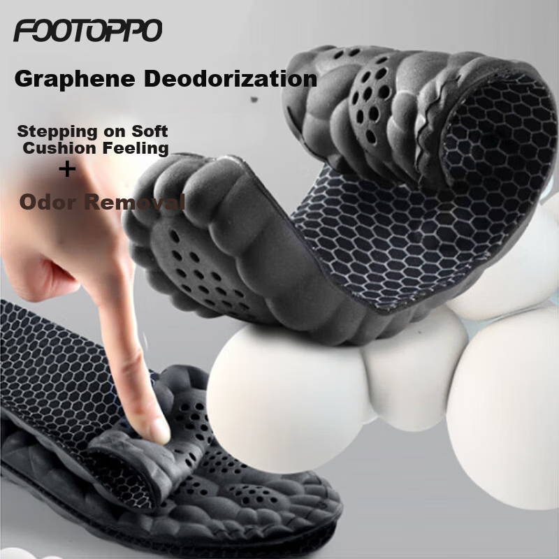 FOOTOPPO Graphene Deodorizing Sports Insoles for Men Sweat-Absorbing Odor-Resistant Breathable Antibacterial Soft Elastic Shock-Absorbing High-Elasticity Insoles