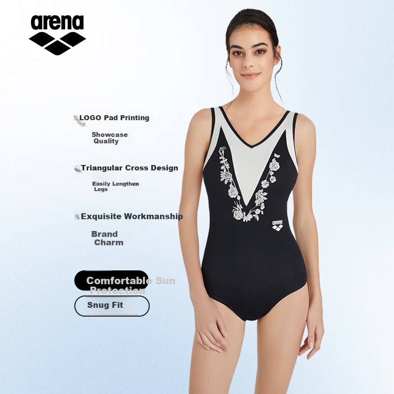 Arena Women's New South France Style Slim Sexy Sleeveless One-Piece Triangle Swimsuit Black and White XL