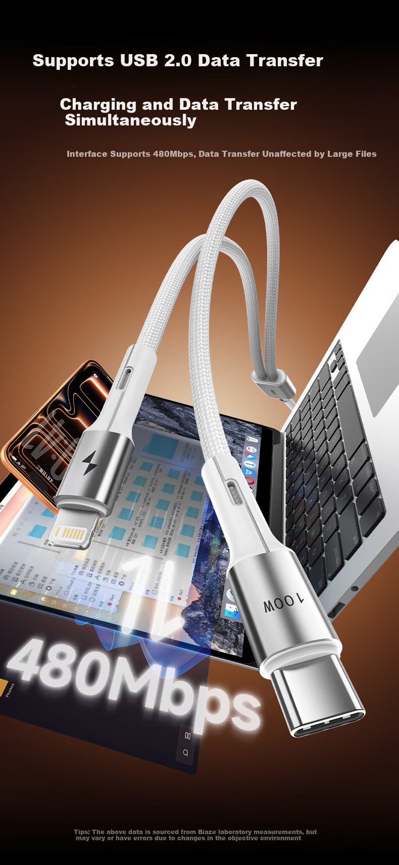 BIAZE Type-C Data Cable, 100W Super Fast Charging, Car USB-C Charging Cord, Suitable for Huawei, Honor, Xiaomi, Android, Apple IPhone 18/17/16/15 Pro Max Phones 4
