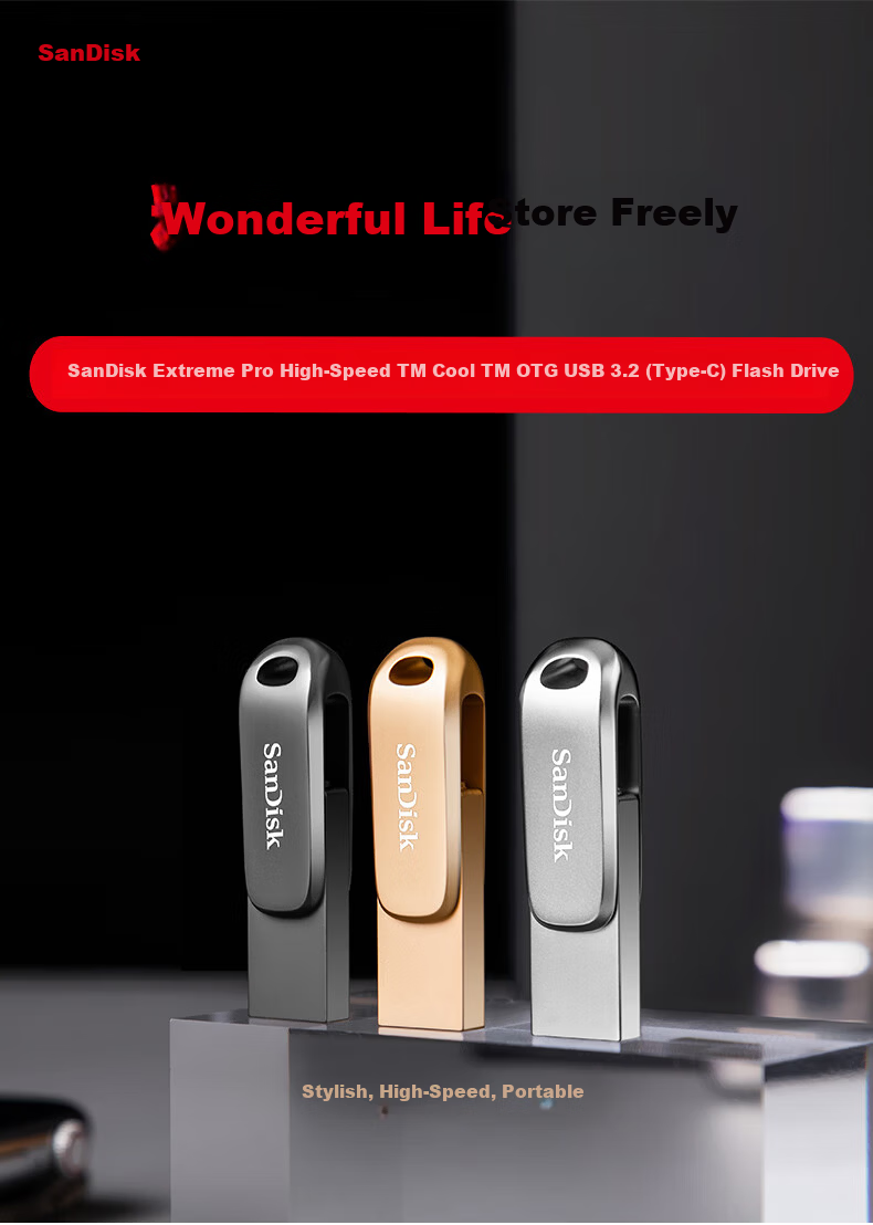 SanDisk 2TB Type-C USB 3.2 Flash Drive DDC4 400MB/s High-Speed Mobile and PC Dual Interface Metal Large Capacity USB Drive 1