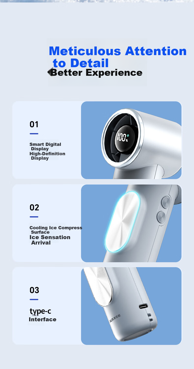 AUX Handheld Portable USB Mini Fan Long Battery Life Quiet High-Speed Energy-Saving Rechargeable Office Cooling Fan 17