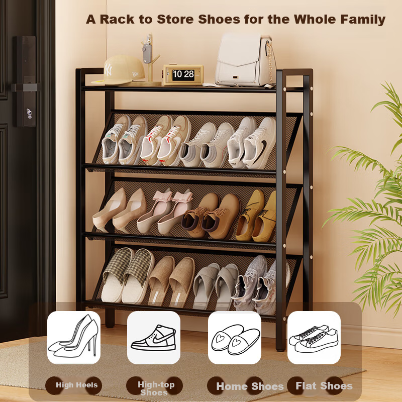 Annafu Multi-Layer Home Shoe Rack 19cm Slanted Small Simple Shoe Cabinet ZW300 Black Five-Tier 90cm