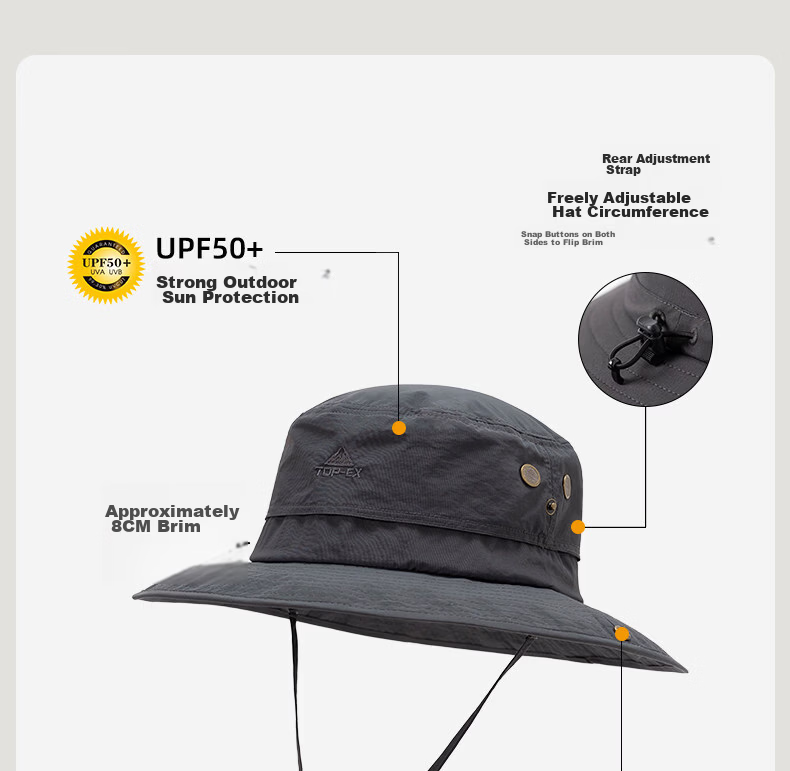 TOPEX Outdoor Men's Summer Mountaineering Bucket Hat Sun Protection Hiking Foldable Water-Repellent Breathable Cap 15