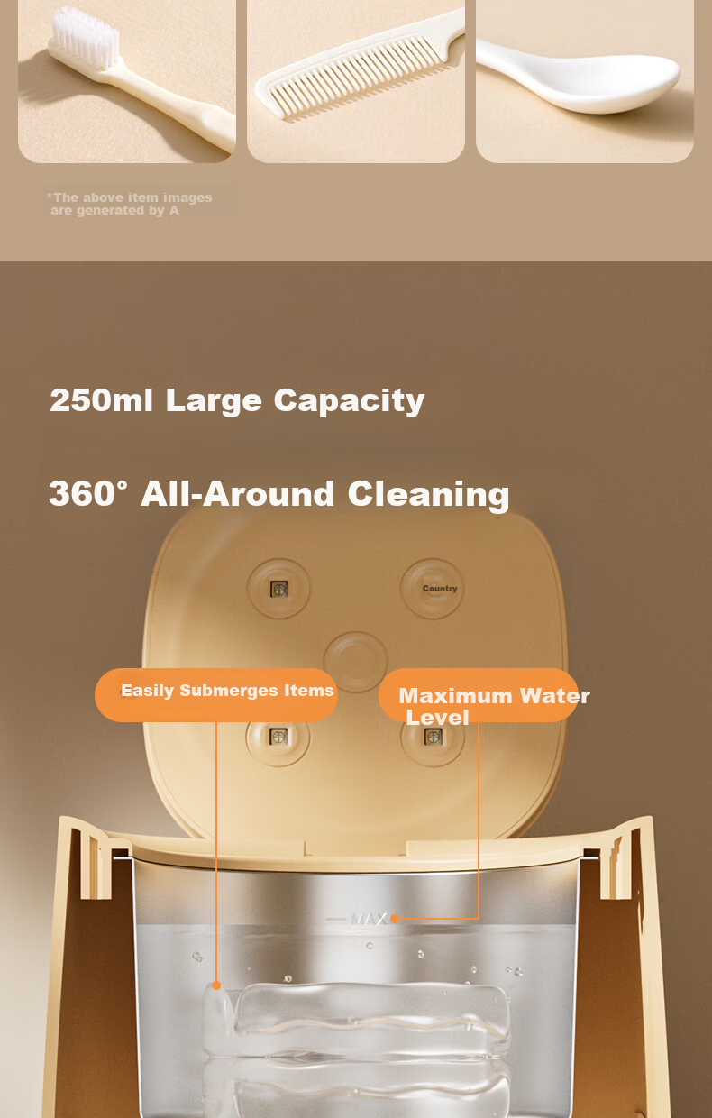 Deli Ultrasonic Cleaner Large Capacity Eyeglasses Sunglasses Jewelry Razor Watch Denture 49kHz High-Frequency Vibration Cleaning Machine Christmas Gift Orange 8