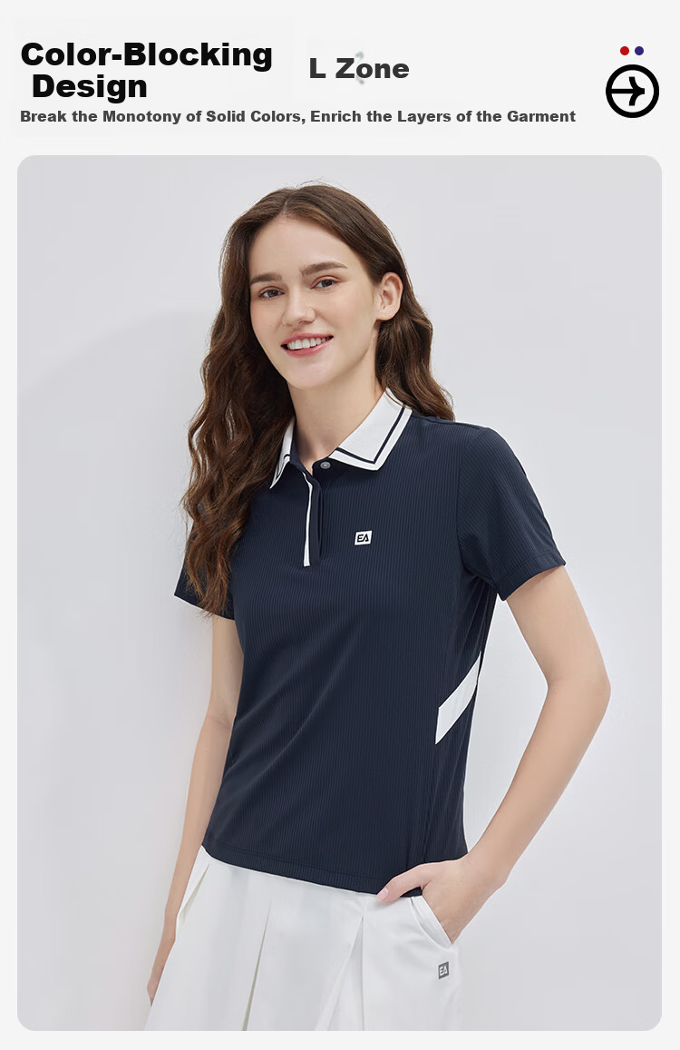 ELLE ACTIVE Colorblock Sports Polo Shirt Women Summer Slim Fit Versatile T-Shirt Short Sleeve Casual Commuting Black XL 3