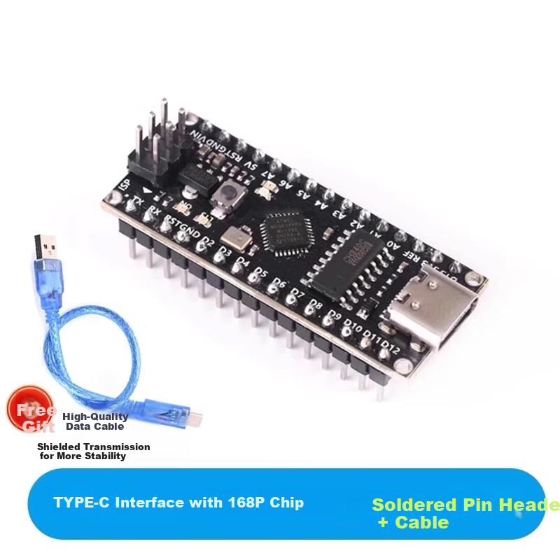 ZAVE Arduino Nano Uno Development Board Kit TYPE-C Interface 168P Chip Solder Pin Header + Cable