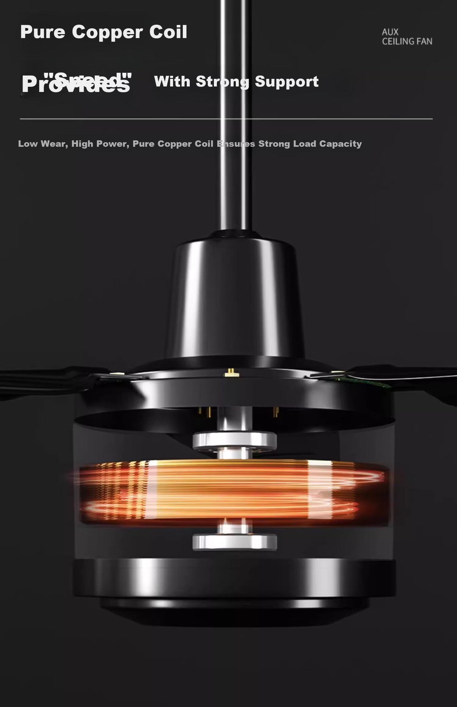 AUX 56-Inch 3-Blade Ceiling Fan with Stepless Speed Control Switch, High Power Industrial Hanging Fan for Home and Living Room 8