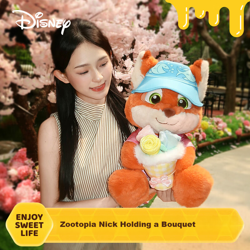 Disney Zootopia 2 Nick Plush Doll with Flower Bouquet Stuffed Toy Children's Day Gift for Girls